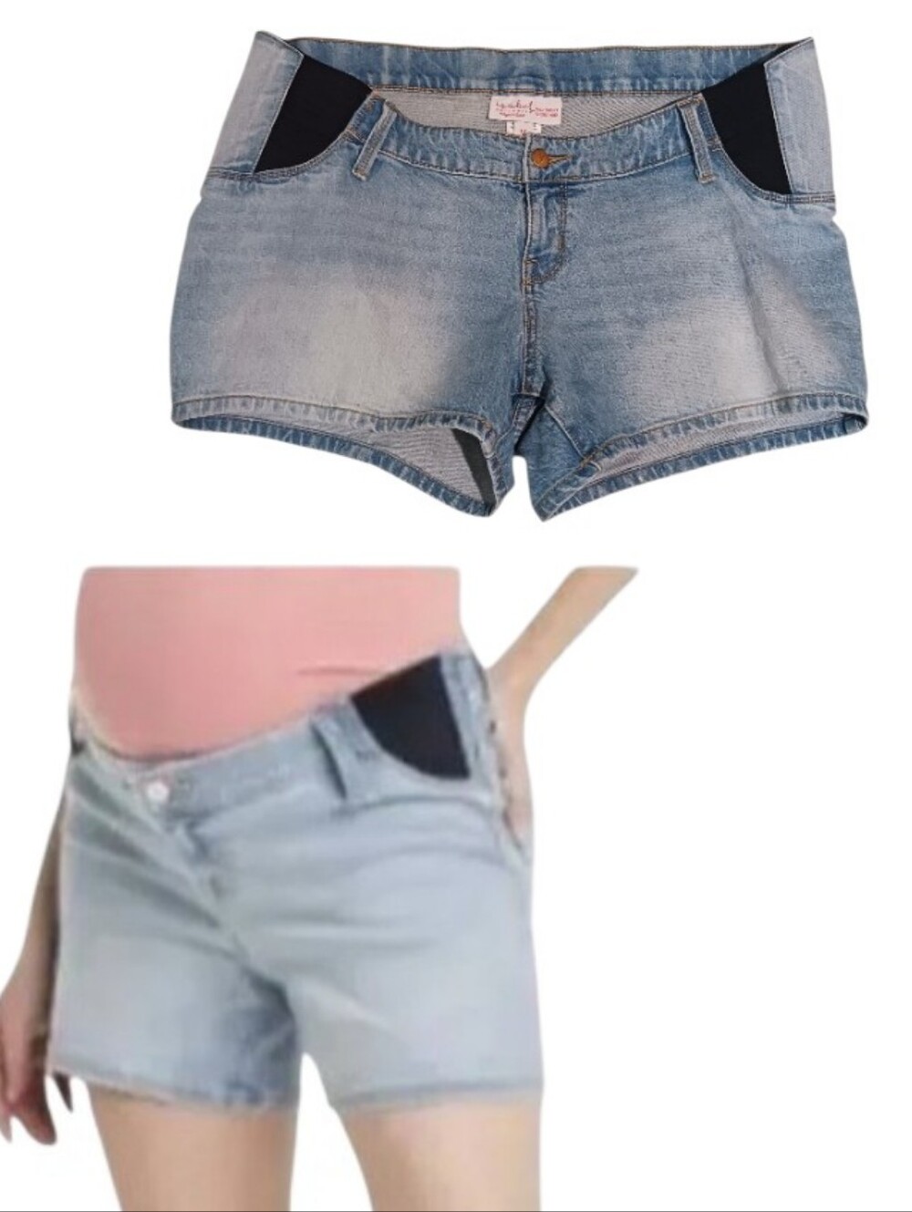 Isabel Maternity Denim Midi Short Side Panels Below Belly Fit